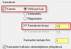 Wire harjoituskirja 4: 4-akseliset työstöradat 6. Valitse Kannakset-kohdasta Yhtä suuri kuin, jolloin UV- ja XY-kannaksista tulee samankokoiset ja anna 1.5 XY-kannaksen leveydeksi. 7.