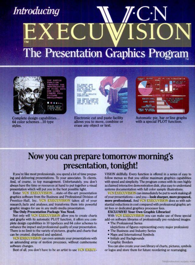 Microsoft Officen ilmaisten vaihtoehtojen esittely ja vertailu 6 Kuva 4. VNC ExecuVision mainos PC Mag -lehdessä vuonna 1983 (PC Mag, 378).