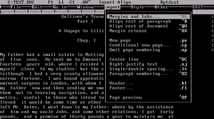 Microsoft Officen ilmaisten vaihtoehtojen esittely ja vertailu 3 2.2 Tekstinkäsittely PC-aikakauden alun suosituin tekstinkäsittelyohjelmisto oli WordStar. WordStar 3.