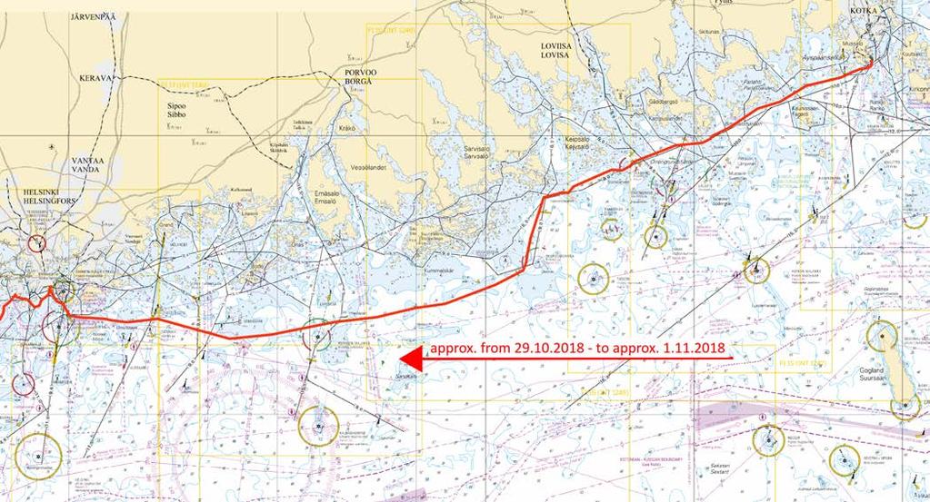 *298(T) /2018 (2018-10-19) Suomi. Suomenlahti. Kaapeli välille Kotka - Hanko. Finland. Finska viken. Kabel mellan Kotka och Hangö. Finland. Gulf of Finland. Cable between Kotka and Hanko.