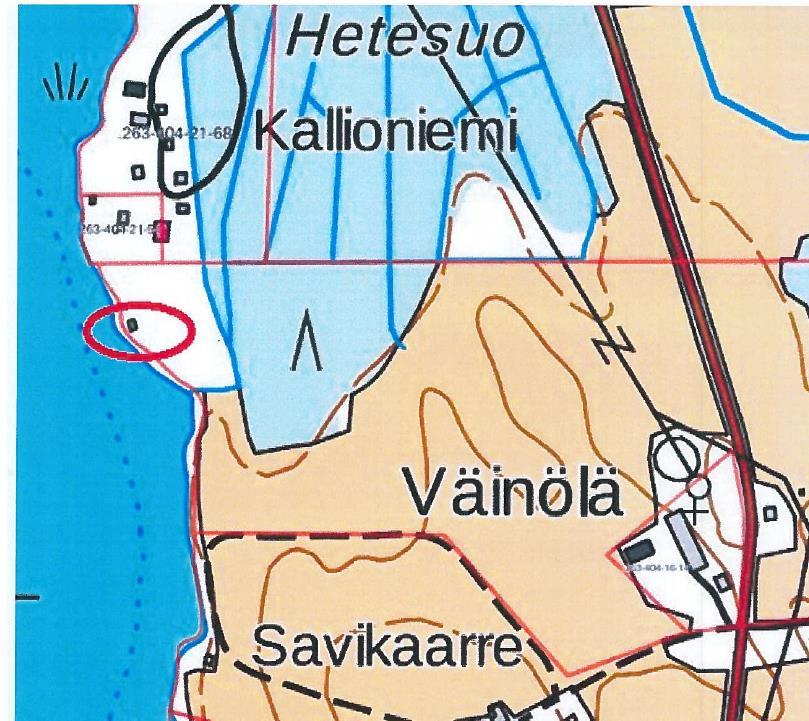 FCG SUUNNITTELU JA TEKNIIKKA OY Vastine 25 (35) Harmoinen Wilma ja Unto Puhelin keskusteluun viitaten laitan vielä näin virallisemmin karttaotteen Väinölän rantasaunasta/mökistä.