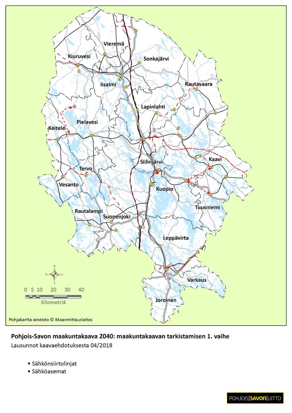 Sähkönsiirtolinjat Sähkönsiirtolinja ja jännite (400 kv / 110 kv) MRL:n 33 :n mukainen rakentamisrajoitus Ohjeellinen sähkönsiirtolinja ja jännite (400 kv / 110 kv) MRL:n 33