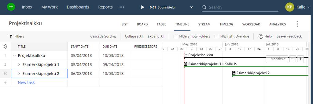 ) Usean projektin hallinta samaan aikaan onnistuu luomalla kansio, johon liitetään meneillään olevat projektit.