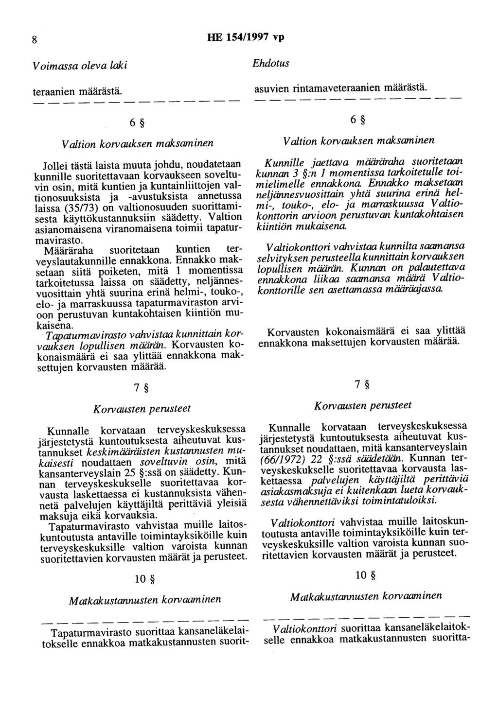 8 HE 154/1997 vp Voimassa oleva laki teraanien määrästä. Ehdotus asuvien rintamaveteraanien määrästä.