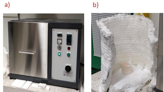 10 Kuva 5. a) Kammiouuni sekä b) näytekappale jäähtymässä.