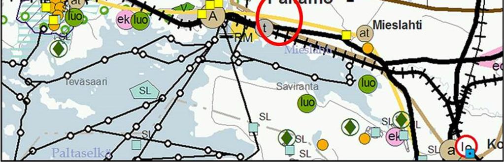 (mk) osalta. Kuva 5-1. Ote Kainuun 2020 maakuntakaavakartasta. Hankealueen likimääräinen sijainti on osoitettu punaisella ympyrällä. 5.3.