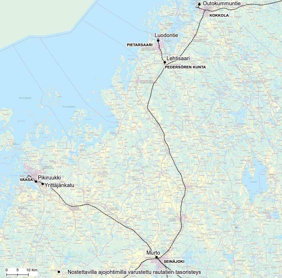 LIIKENNEVIRASTO OHJE 8 (11) 5 Ajojohtimen nosto Suomen rataverkolla on nostettavia ajojohtimia kuudessa tasoristeyksessä. Niiden sijainnit on esitetty kartalla kuvassa 2.