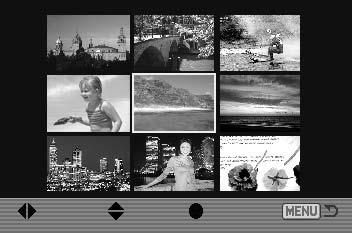 Otosvalinnan näyttö - Frame-selection screen Kun marked-frames -asetus valitaan valikosta, otosvalinnan näyttö avautuu. Näytöstä voi valita useita tiedostoja.