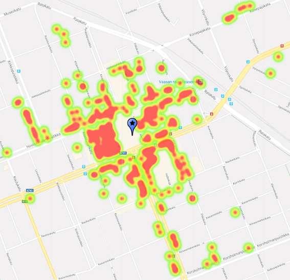 Voimakartta: Keskusta 2018 Vaasan keskustan voimakartta kertoo lauantaisin palvelevien yritysten sijoittumisen ja