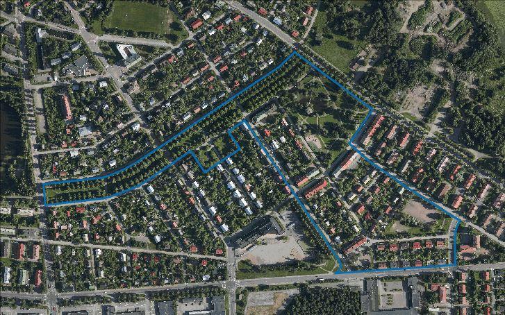 1 Alueen yleiskuvaus Kaava-alue, lähivaikutusalue katkoviivalla Ilmakuva kaava-alueesta Suunnittelualue sijaitsee Etelä-Tampereella noin 2 km