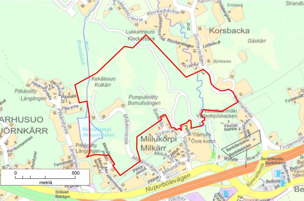 1 JOHDANTO Espoon kaupunkisuunnittelulautakunta hyväksyi kokouksessaan 7.6.2017 Miilukorpi II -nimisen alueen asemakaavaehdotuksen nähtäville. Kaava-alueen laajuus on noin 74,6 hehtaaria (kuva 1).