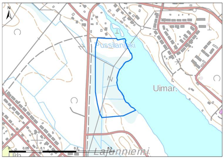 FCG SUUNNITTELU JA TEKNIIKKA OY Raportti 10 (38) linja-autopysäkit sijaitsevat linnuntietä alle 500 m päässä Lajunniemestä. Kaupunki omistaa noin 3/5 osan maa-alasta. Kuva 11.