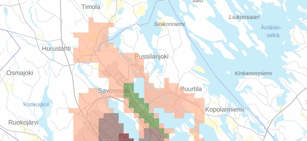 FCG SUUNNITTELU JA TEKNIIKKA OY Raportti 4 (38) perustuvat joukkoliikenteen pysäkkien vuorotiheyteen ja kävelyetäisyyteen pysäkille.