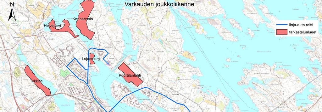 FCG SUUNNITTELU JA TEKNIIKKA OY Raportti 5 (38) Kuva 4. Varkauden joukkoliikenneverkko suhteessa kasvualueiden sijaintiin (Lähde: Savonlinja 2018, ).
