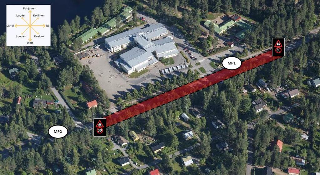 20 Kuva 18. Mittauspisteiden sekä vaihtuvien opasteiden sijainnit Koulukadulla 6.