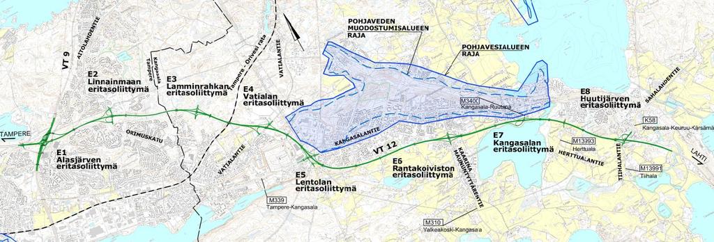 tielinjauksen kulkiessa harjualueen poikki. Pohjaveden päävirtaussuunta on harjun pitkittäissuunnassa kohti kaakkoa.