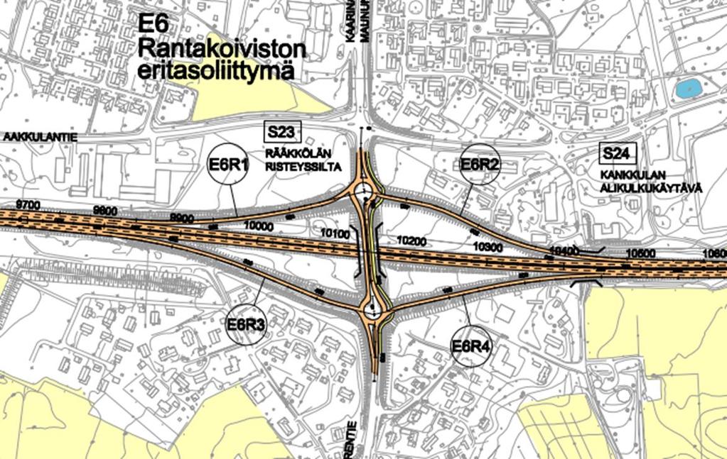2.3.6 Ranta-Koiviston eritasoliittymä Ranta-Koiviston nykyiselle eritasoliittymälle on yksi ratkaisuvaihtoehto, jossa rampit säilyvät lähes ennallaan mutta ramppien päihin tehdään pisaraliittymät.