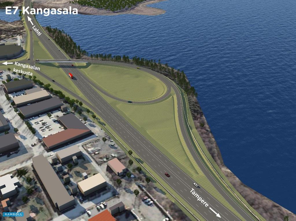 Kangasalan eritasoliittymä Kirkkojärven kohdalla eritasoliittymä säilyy lähes nykyisellään.