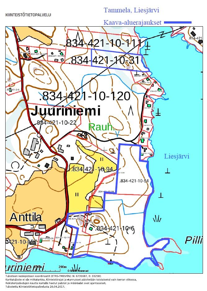 Suunnittelualueille tulee yksityistie maantieltä 2825