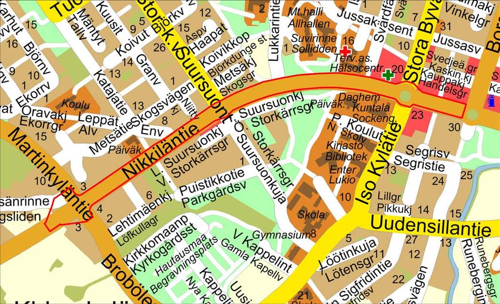 Kaava-alueen sijainti Sipoon opaskartalla (kaava-alue rajattu punaisella). Sipoon kunnan mittaus- ja kiinteistöyksikkö.