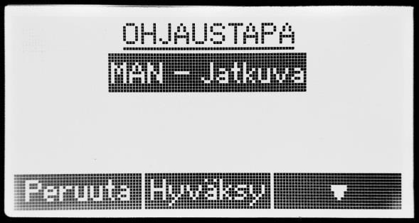 Ohjaustapa Ohjaustapa määrittää käykö kone jatkuvasti (MAN manuaalinen tila) vai käynnistyykö se tarpeen mukaan ympäristön olosuhteista riippuen.