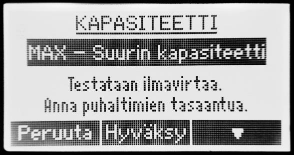 Kapasiteettitila K5 ES HP PX -kuivaimen kuivausteho voidaan optimoida kyseiseen kuivaustehtävään ja tilanteeseen kolmella käyntitilalla. MAX-tilassa kone pyrkii poistamaan mahdollisimman paljon vettä.