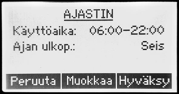 Jos aikaa ja päiväystä pitää muuttaa, paina Muuta ja aseta arvot ennen kuin jatkat. Seuraavassa vaiheessa käyttäjä voi asettaa aikavälin, jolloin koneen pitää toimia.
