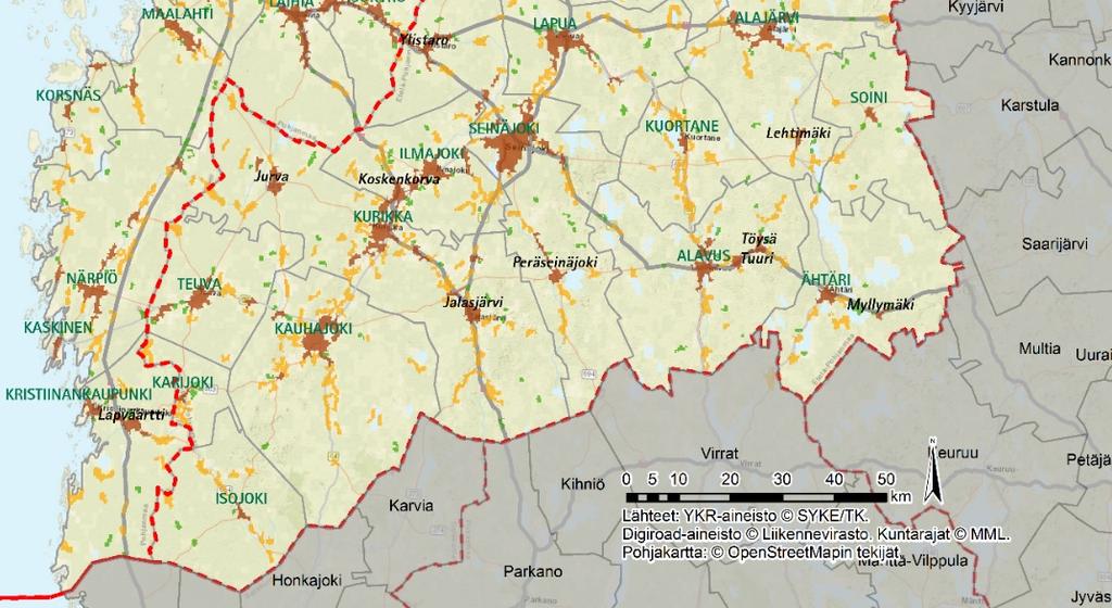 Pietarsaari Pohjanmaa 19 380 Mustasaari Pohjanmaa 19 380 Kauhava Etelä-Pohjanmaa 16 600 Lapua Etelä-Pohjanmaa 14 575 Kauhajoki