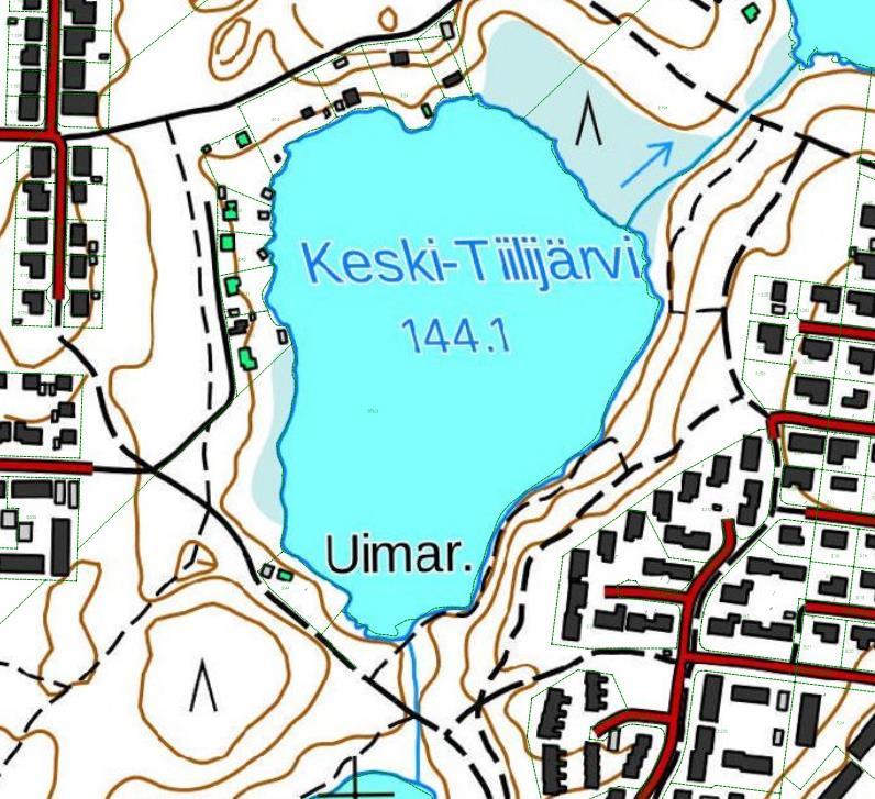 14 2.4 Keski-Tiilijärvi Järvityyppi - Ekologinen tila - Vesipinta-ala 8,6 ha Valuma-alueen pinta-ala 2,1 km 2 Suurin syvyys 13,4 m Keskisyvyys - Viipymä - Kuva 17. Keski-Tiilijärven kartta.