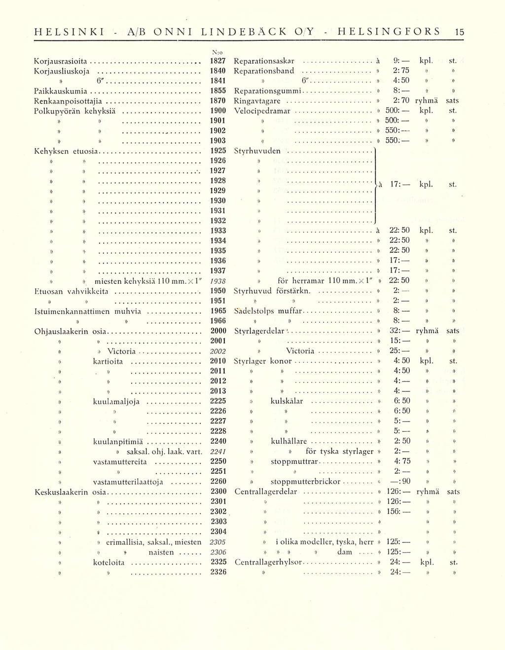 , 1902 ONNI LINDEBÄCK O Y Korjausrasioita 1827 Reparationsaskar ä 9: kpl. st.