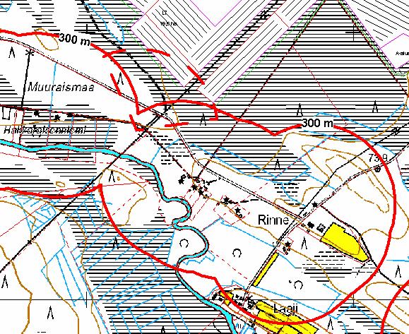 Jakosuon eteläpuolella sijaitsevista kiinteistöistä on pääosin matkaan yli 300 metriä tuotantoalueeseen.