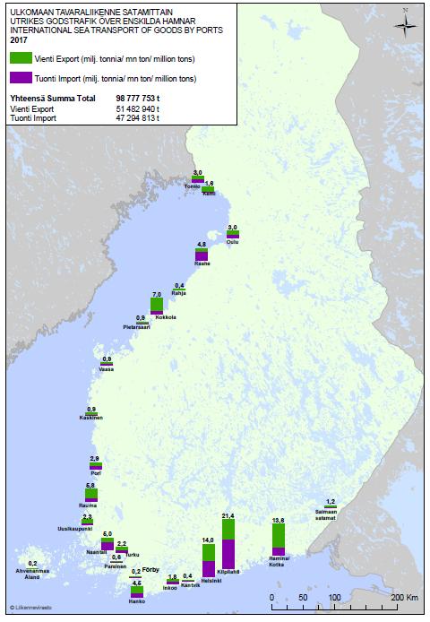 4.5.2. Tavaraliikenne Tonnimäärillä mitattuna Naantali on Suomen kuudenneksi suurin satama. Naantali on maan toinen öljysatama ja sen tavaratonneista pääosa on öljytuotteita.
