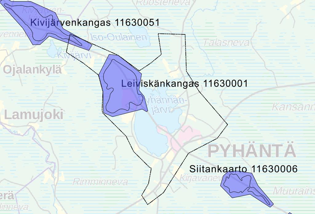 3.2 Pohjavedet Pohjavesialue Leiviskänkangas (11630001) sijaitsee selvitysalueen luoteisosassa. Alue on kooltaan 3,81 km 2. Leiviskänkangas on vedenhankintaa varten tärkeä pohjavesialue (luokka I).