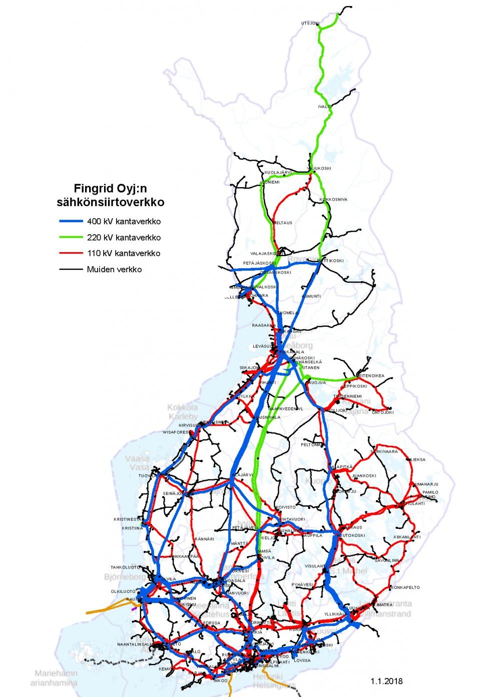 8 3.4 Kanta-, alue- ja jakeluverkko Kantaverkon omistaa Suomen Kantaverkko Oy, nykyinen Fingrid Oyj (myöhemmin Fingrid), joka on perustettu vuonna 1997