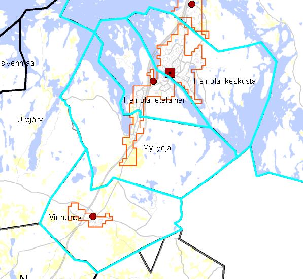 Tavoitteellinen keskusverkko Keskusteltavia kohteita: Heinola: - Tähtiniemi