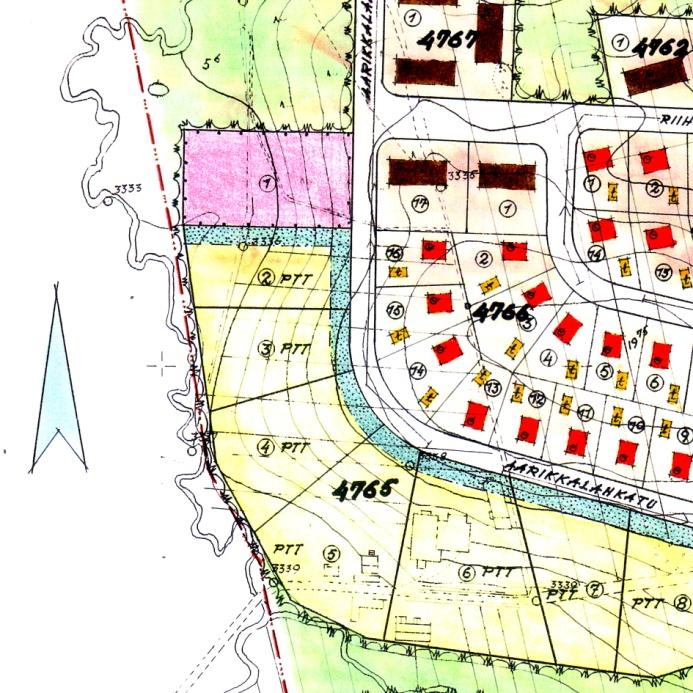 Asemakaava nro 1226 Sisäasiainministeriön 29.06.1959 vahvistamassa asemakaavassa nro 1226 tontti 4765-3 on osoitettu pienteollisuustontiksi (PTT).