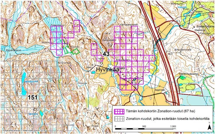 Hyvinkää, Zonation-aluetunnus 43 HYVINKÄÄ (43) Alue sijaitsee Hyvinkään pohjoisosissa Usmin kylällä. Kaakkoiskulman asumuksia ja peltoja lukuunottamatta kohde on lähinnä metsäaluetta.