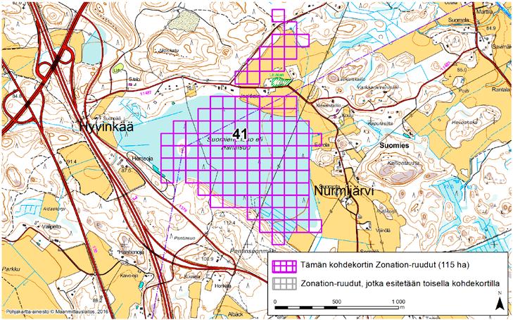 Hyvinkää Nurmijärvi, Zonation-aluetunnus 41 HYVINKÄÄ NURMIJÄRVI (41) Alue sijaitsee Hyvinkään eteläosassa ja Nurmijärven koillisosassa Suomiehen (Nurmijärvi) kylän länsipuolella.