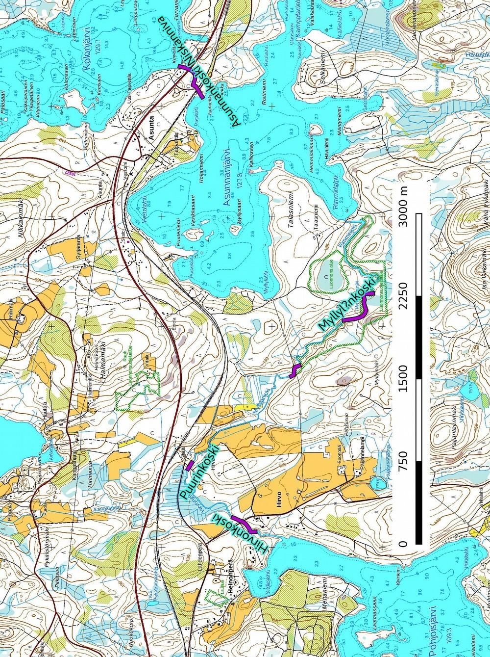 KeskiPohjanmaan ArkeologiaPalvelu Keuruu Asunnan reitti 207 5 Kartta 2. Kunnostusalueet merkitty violetilla.