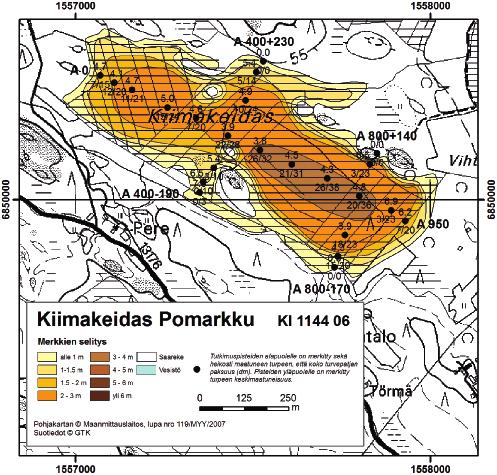 Pomarkussa tutkitut suot ja niiden turvevarat Kuva 2. Esimerkki suokartasta.
