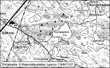 Tapio Toivonen ja Samu Valpola 22. Iso Kortelammi Iso Kortelammi (kl. 1144 05, x = 6847,1, y = 1557,5) sijaitsee valtatie 23:n itäpuolella noin 6 km Pomarkun keskustasta koilliseen.