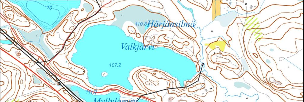 Edelliset näytteet Kaitalammista on otettu helmikuussa 1994. Vesinäytteenottopaikka on merkitty oranssilla pallolla.