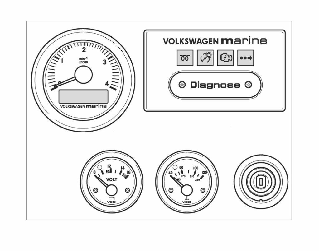 Os 2 - Moottoriisi tutustuminen Mittristo 3,0 litrn TDI Vkiomittripneeli Seurv on vkiomittristopketti. Omistjn/käyttäjän tulee tunte kikki veneessä olevt mittrit j niiden toiminnot.