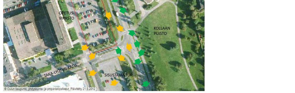asfaltoidut paikoitusalueet, jotka näkyvät katuistutusten lomasta sekä niiden takana näkyvät kooltaan ja tyyliltään vaihtelevat