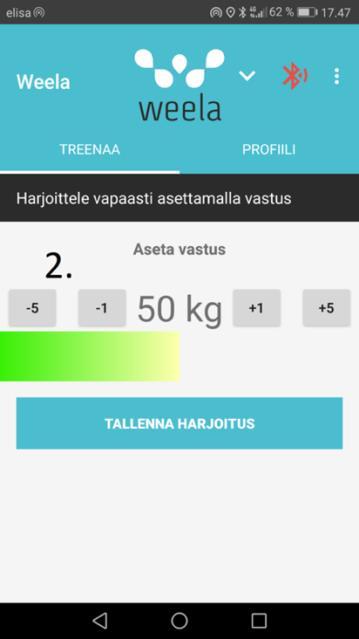 WeelaTrainer-sovellusnäkymät mobiililaitteessa (2) Kuntoilija voi ottaa käyttöönsä henkilökohtaisesti räätälöidyn harjoitusohjelman, jossa on laadittu opastusvideot jokaisen liikkeen