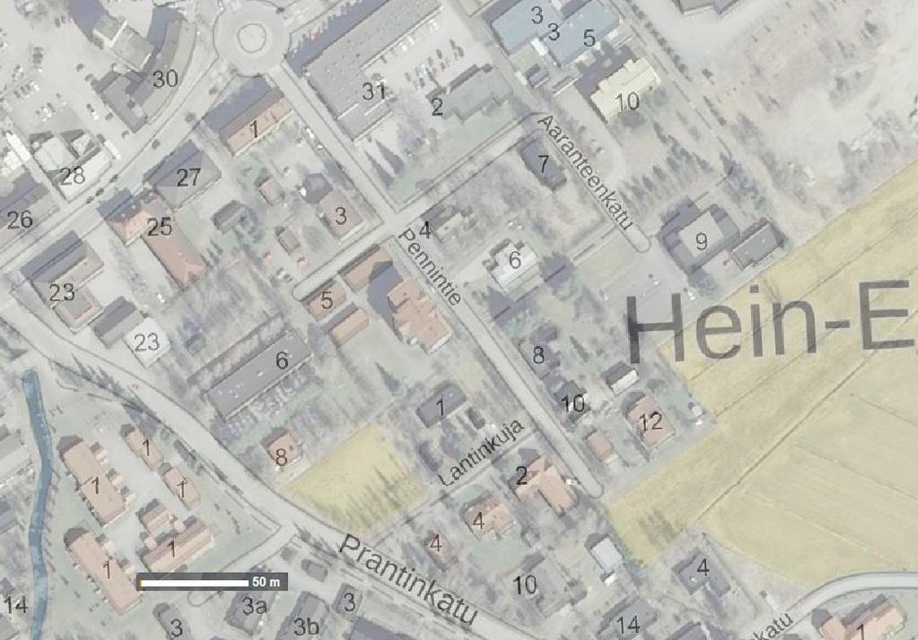 Lantinkujan korttelin 0207 osan vaiheasemakaava Vaiheittaisen asemakaavan muutoksen kaavaselostus Kuva 1 - Ilmakuva vuodelta 2014 ja taustakartta suunnittelualuerajauksella, karttojen lähde: