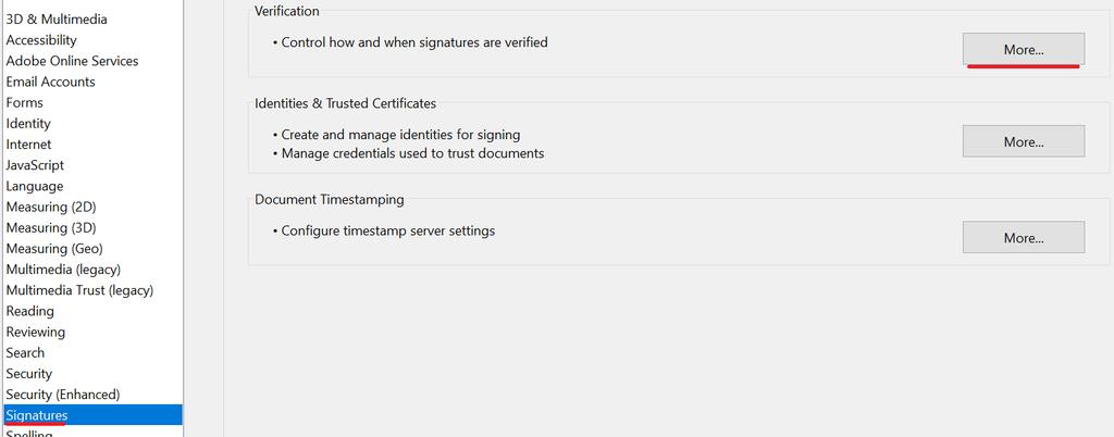 6 Jos tämäkään ei auttanut, katso vielä seuraavat asetukset (Signatures -> Verification -> More)