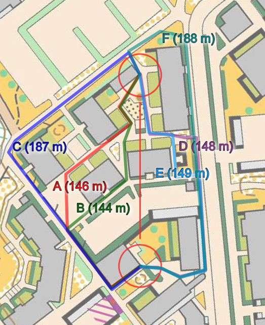 Rata A / 5-6 Tuubapolun sokkelot Monta hyvää reittiä, joista D ja E ovat varmimmat ja nopeimmat.