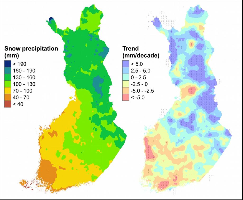 1971-2000, A1B-skenaario (Räisänen ja Eklund, 2012) Luomaranta et al.