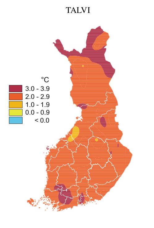 Suomessa lämpötila on kohonnut eniten talvella Eri vuodenaikojen